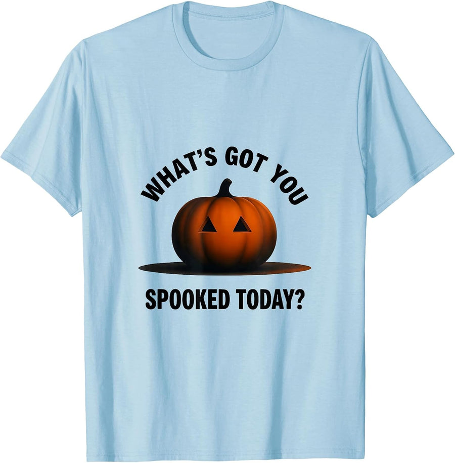 Men's What's Got You Spooked Today Minimalist Halloween School T-Shirt - Baby Blue