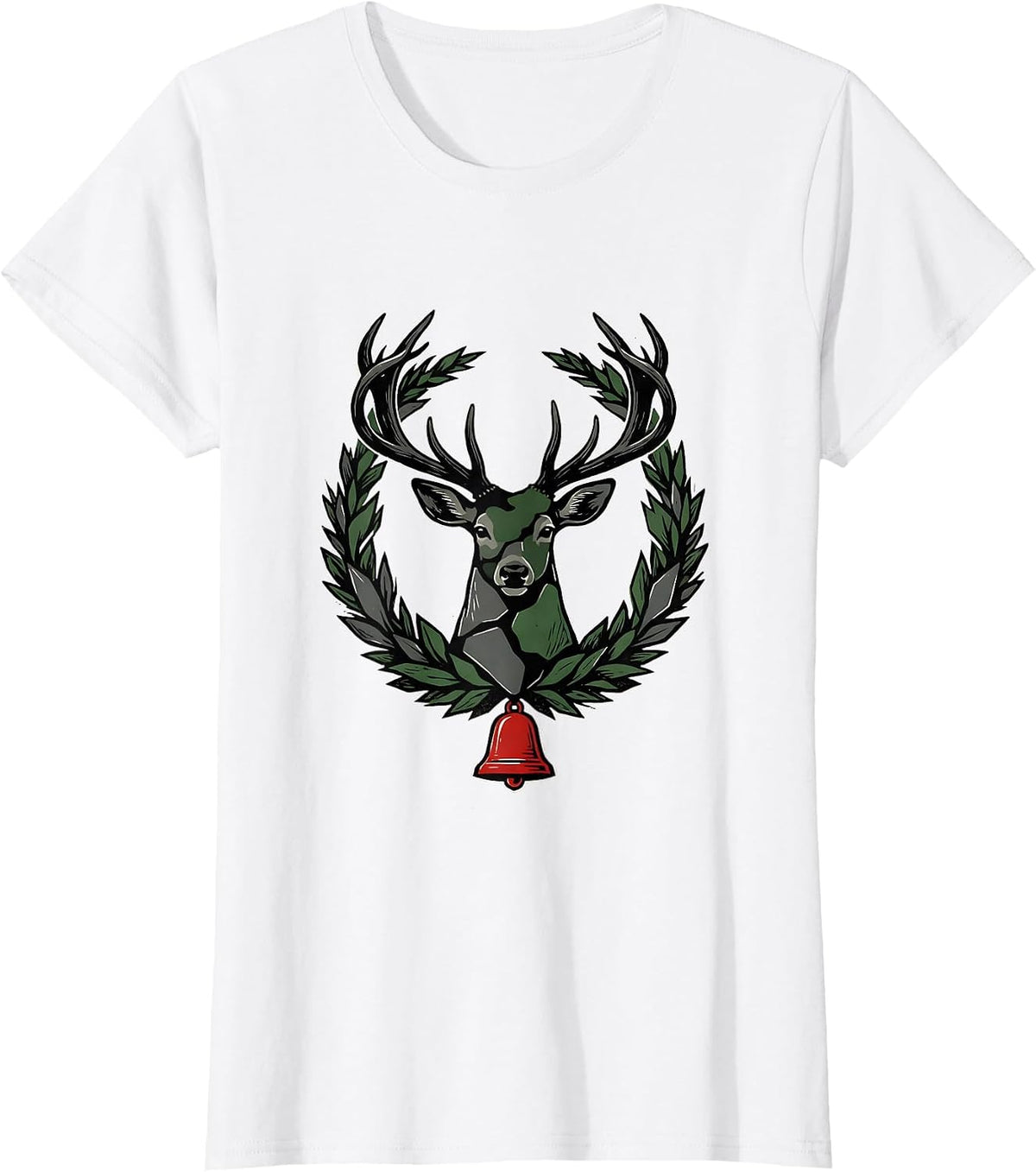 Angular Deer Wreath Camo Hunting Christmas Party T-Shirt - White