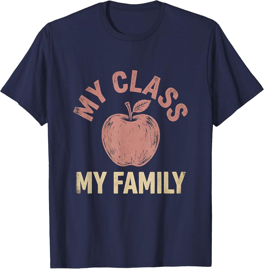 My Class My Family Second Grade Teacher Design T-Shirt - Navy Blue
