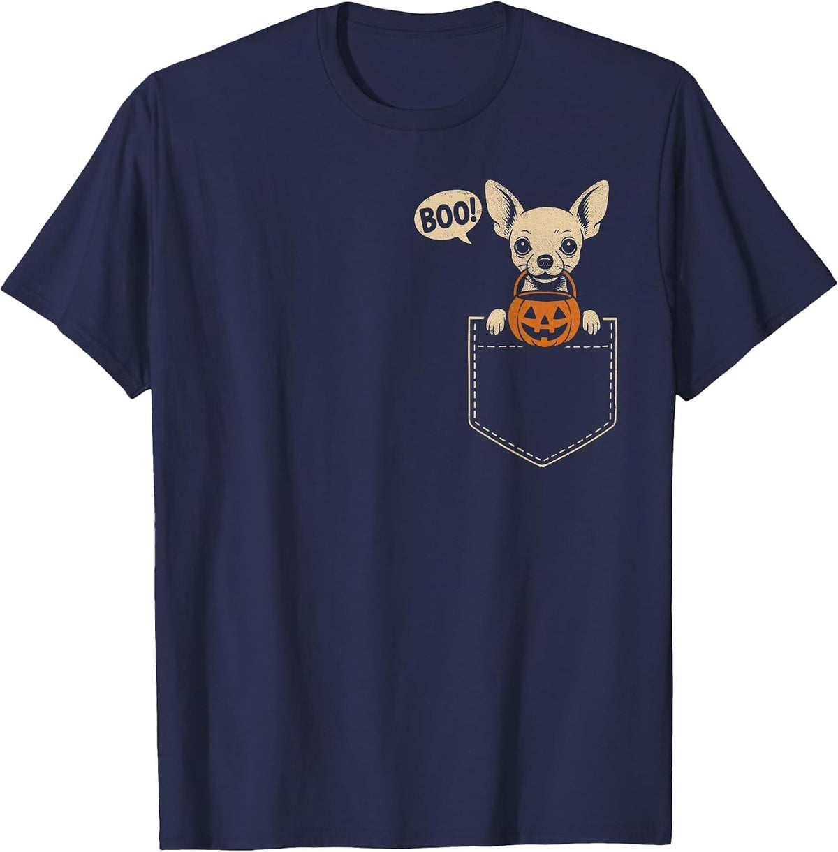 Funny Chihuahua Halloween Chihuahua Dog Cute Pocket Boo T-Shirt - Navy Blue