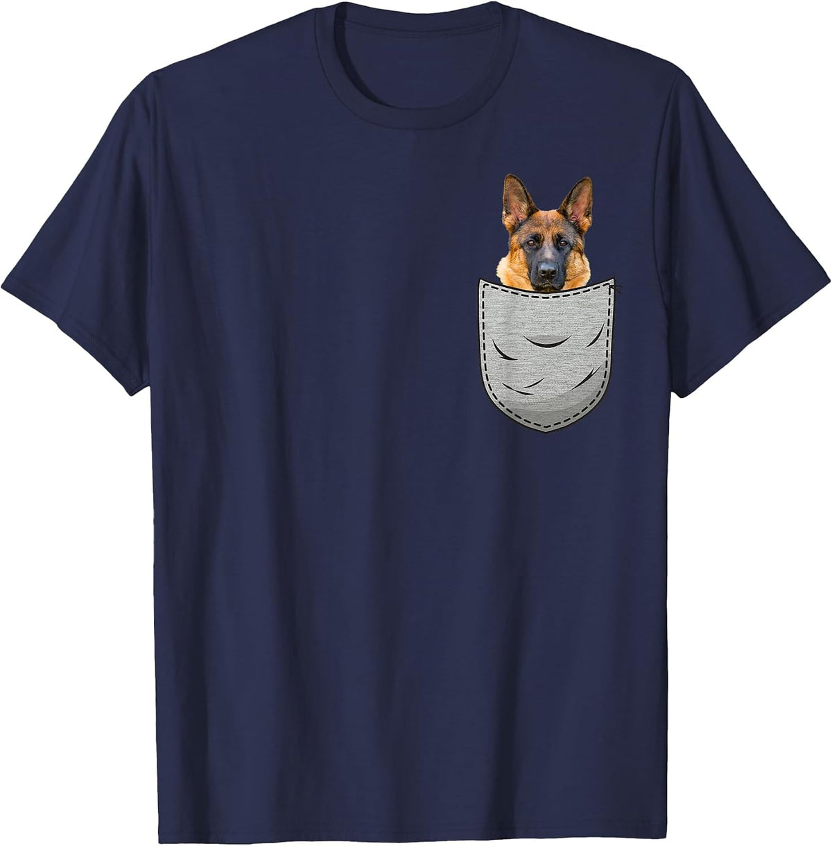 German Shepherd Dog Chest Pocket for Dog Owners T-Shirt - Navy Blue