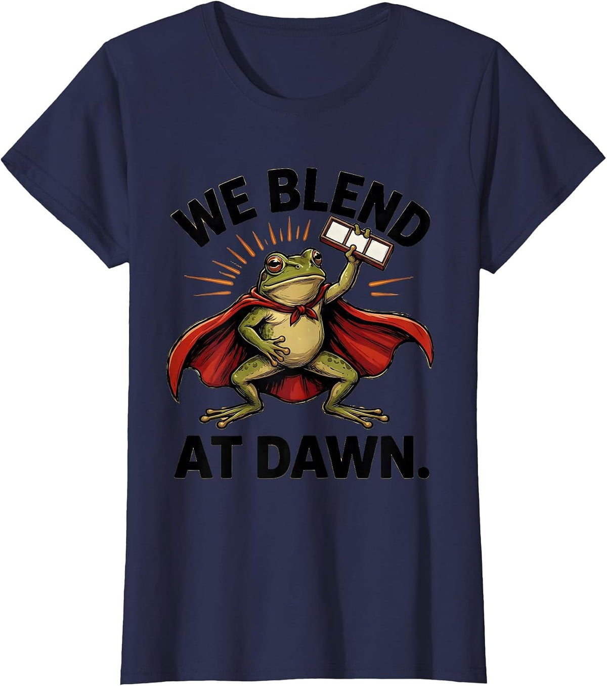 Women's We Blend At Dawn Funny Teacher Frog Back to School Gift T-Shirt - Navy Blue