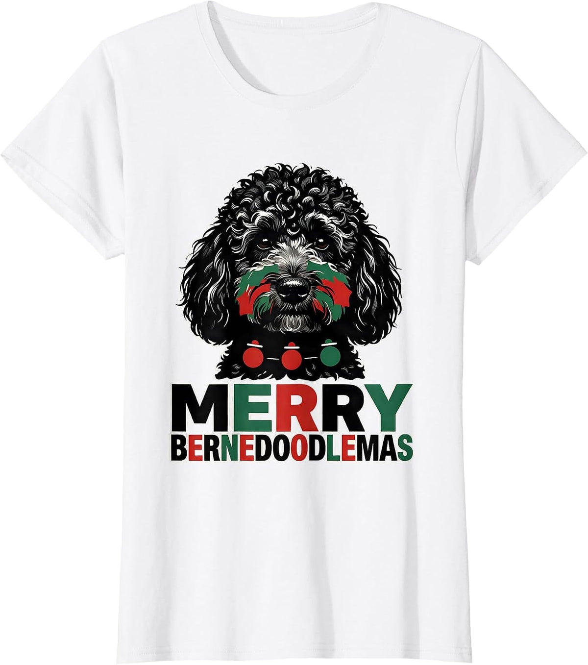 Women's Merry Bernedoodlemas Funny Christmas Dog Breed Humor T-Shirt - White