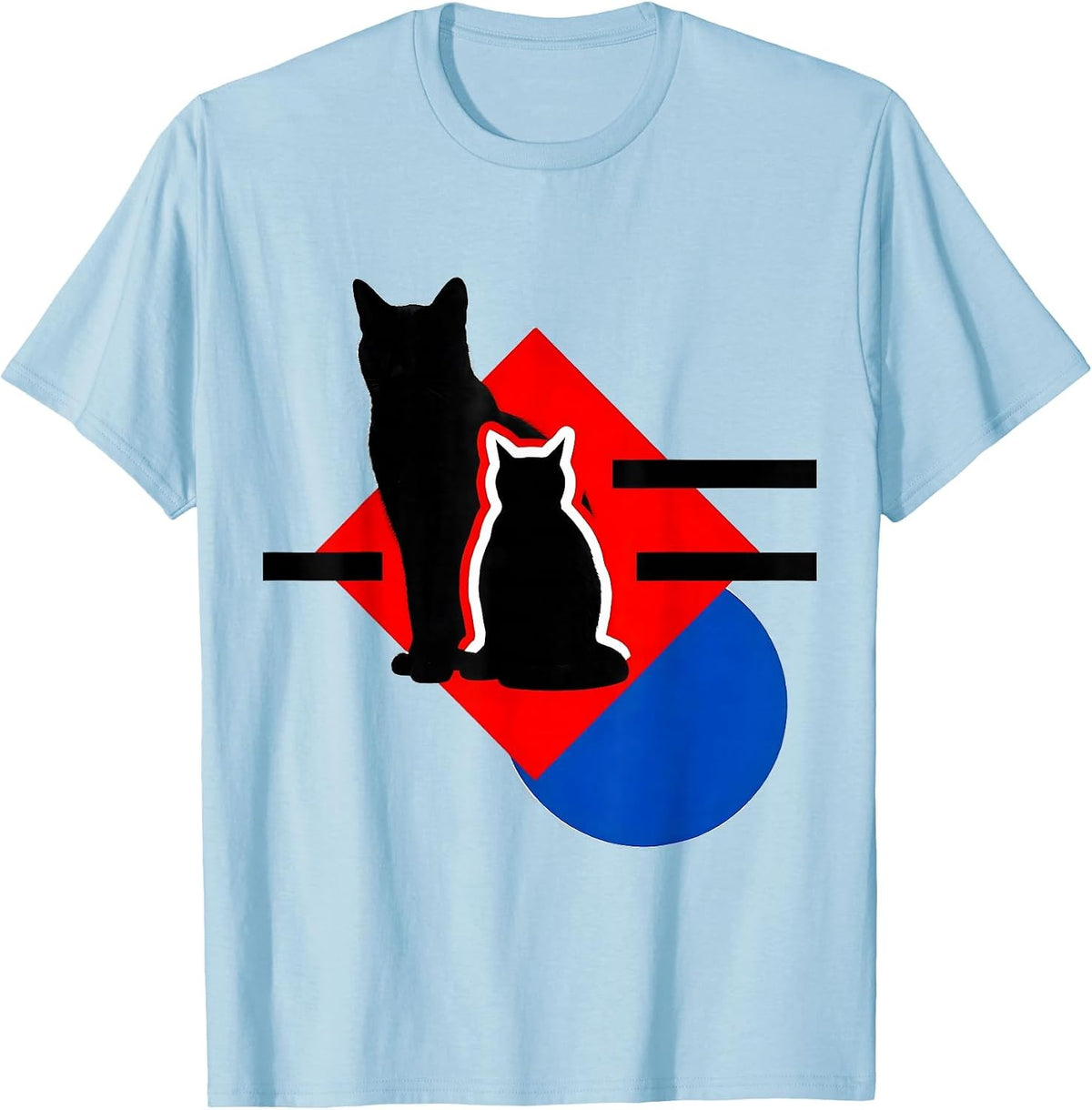 Men's Bauhaus Cat Silhouette Quantum Physics Nerd Humor T-Shirt - Baby Blue