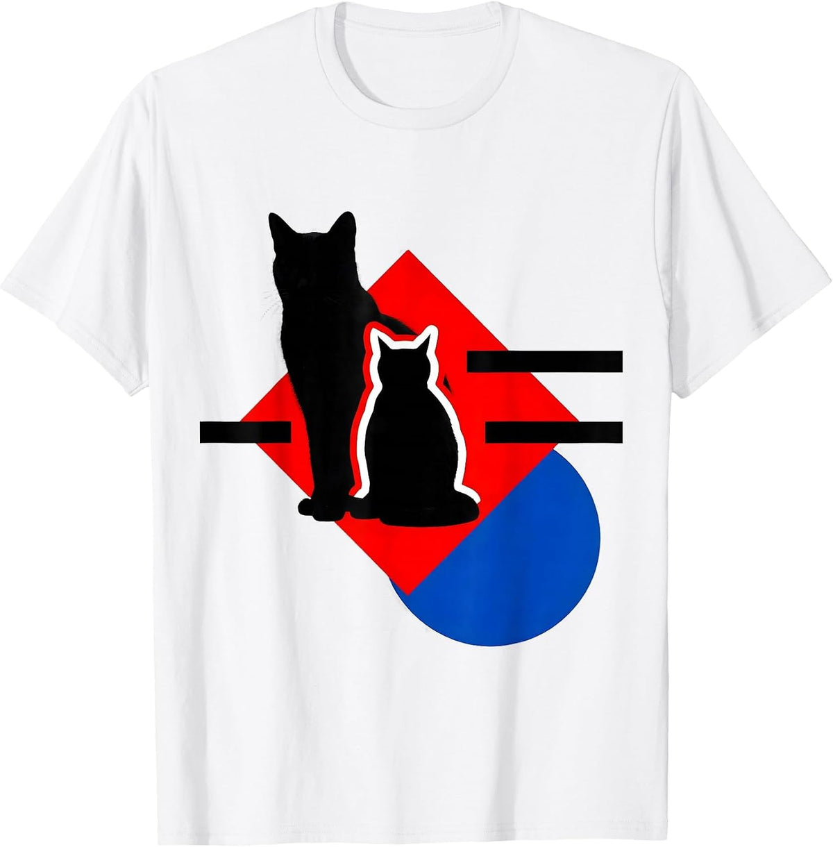 Men's Bauhaus Cat Silhouette Quantum Physics Nerd Humor T-Shirt - White