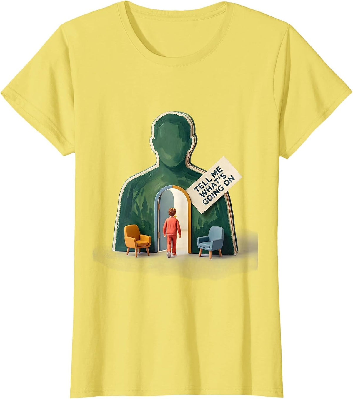 Women's Tell Me What's Going On Groovy Retro School Counselor T-Shirt - Lemon Yellow