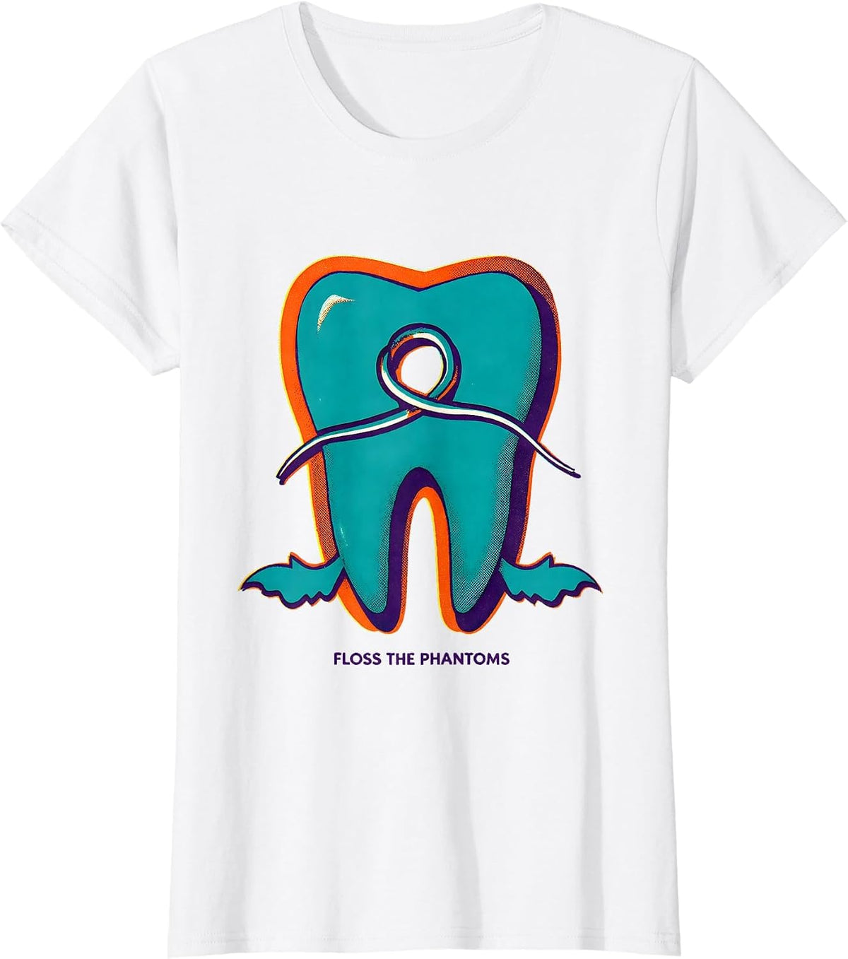 Women's Floss the Phantoms Risograph Halloween Dentist Dental T-Shirt - White