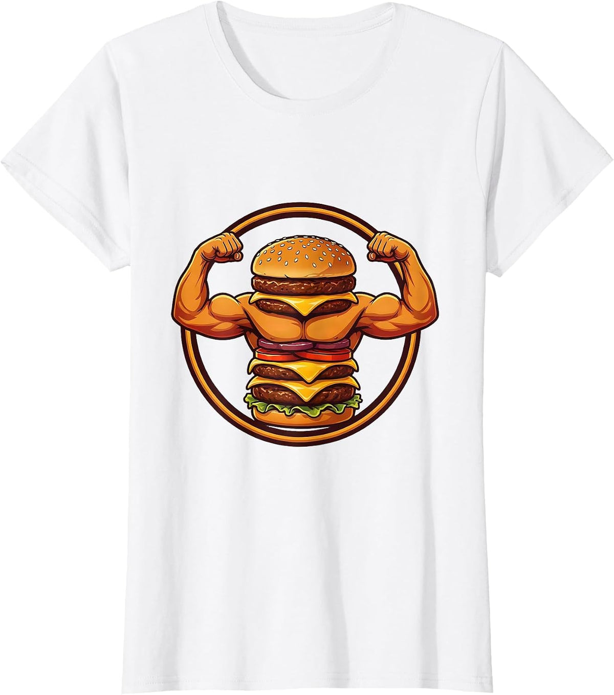 Funny Muscular Cheeseburger Flexing Gym Humor T-Shirt - White