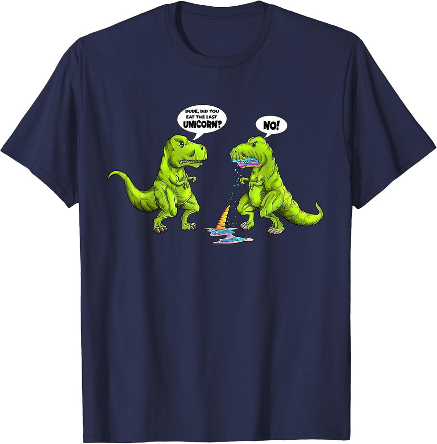 T-Rex Eats Unicorn Saying Did You Eat The Last Unicorn No T-Shirt - Navy Blue