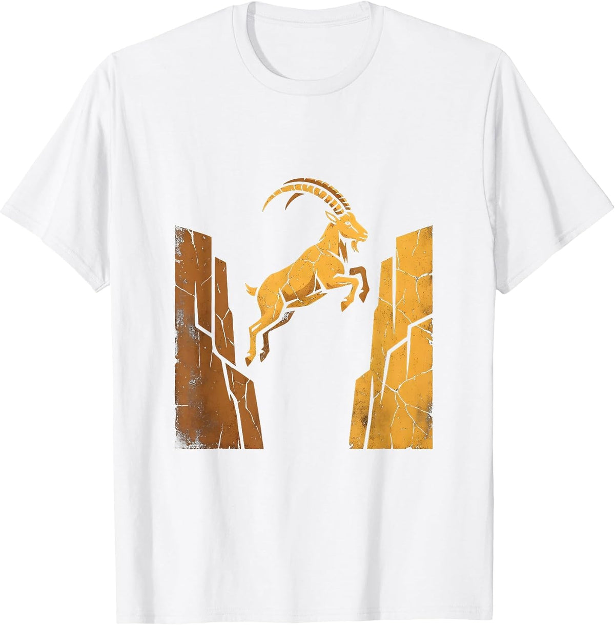 Men's Mountain Goat Leaping Cliff Faces Wildlife Design T-Shirt - White
