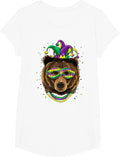 Bear Animal Lover Cute Mardi Gras Carnival Jester T-Shirt, Girls, White, Large - As Pictured