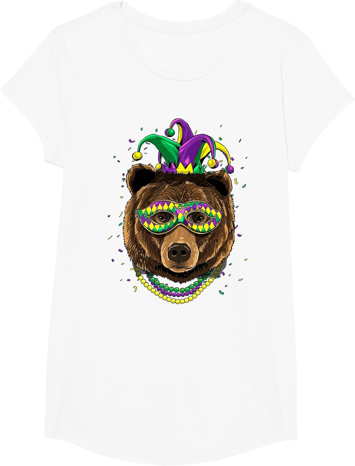 Bear Animal Lover Cute Mardi Gras Carnival Jester T-Shirt, Girls, White, Large - As Pictured