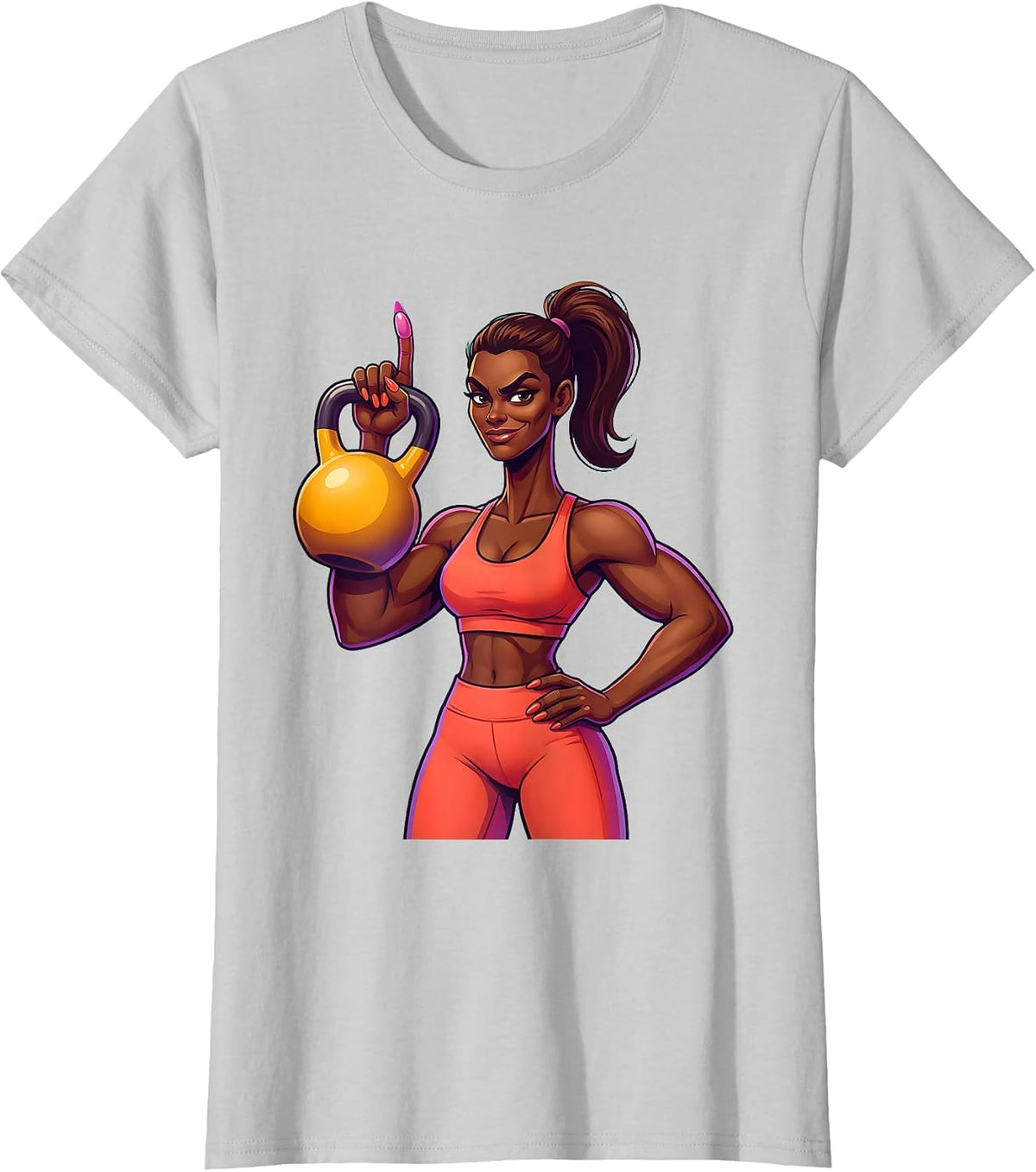 Smug One-Finger Kettlebell Lift Funny Gym Art T-Shirt - Silver Grey