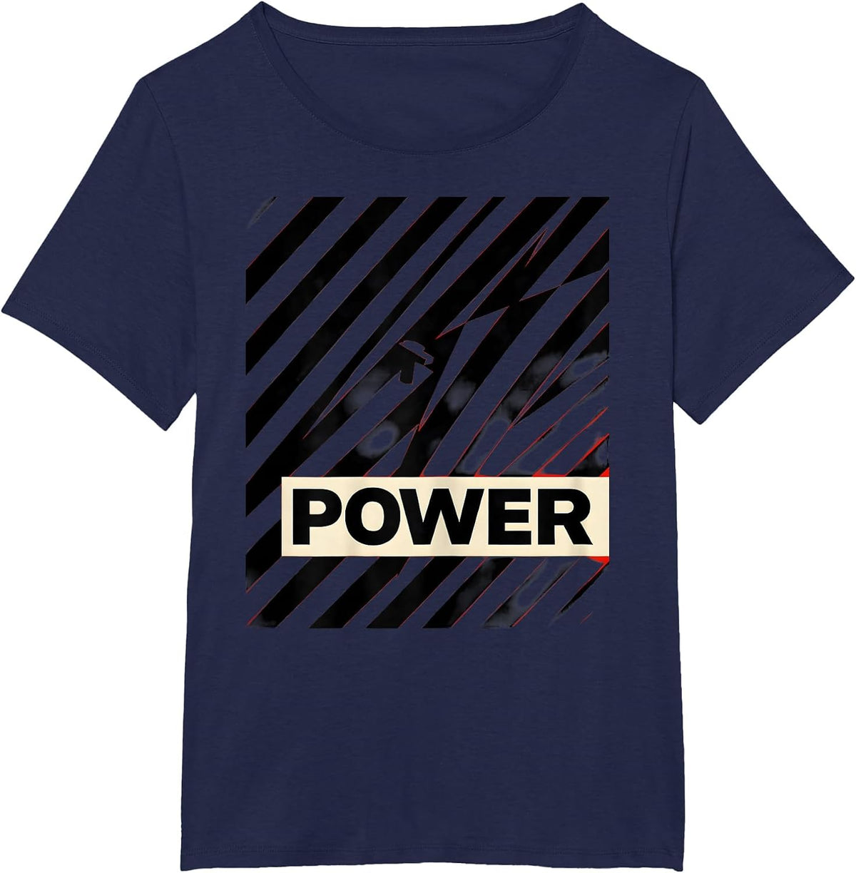 Women's POWER Bold Constructivist Lightning Bolt Graphic Icon T-Shirt - Navy Blue