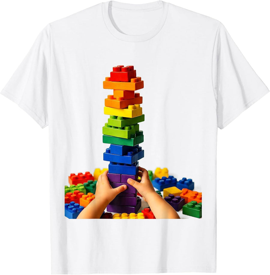 Autism Awareness Child Building Block Tower T-Shirt - White
