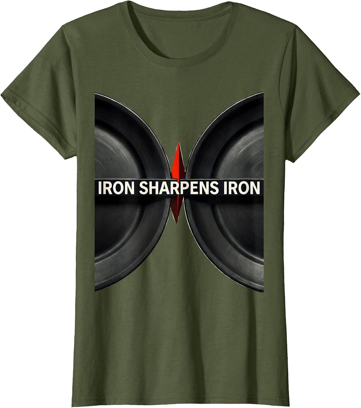 Women's Iron Sharpens Iron Constructivist Faith-Based Gym Workout T-Shirt - Olive Green
