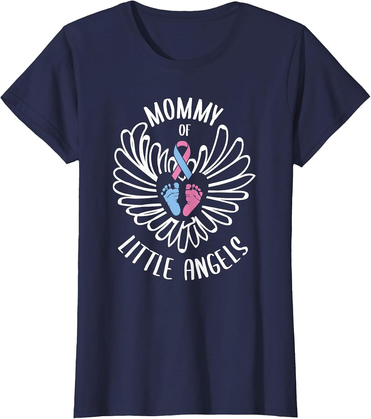 Mommy of Angels Miscarriage Awareness Infant Loss T-Shirt - Navy Blue