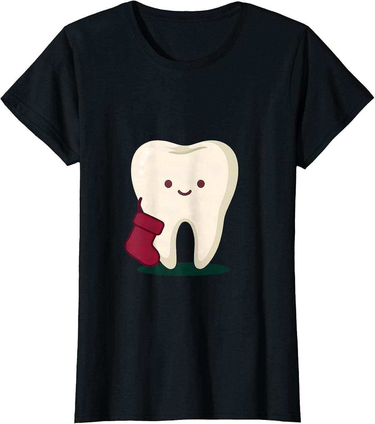 Women's Broad Tooth Mascot Cute Kawaii Dentist Christmas T-Shirt - Black