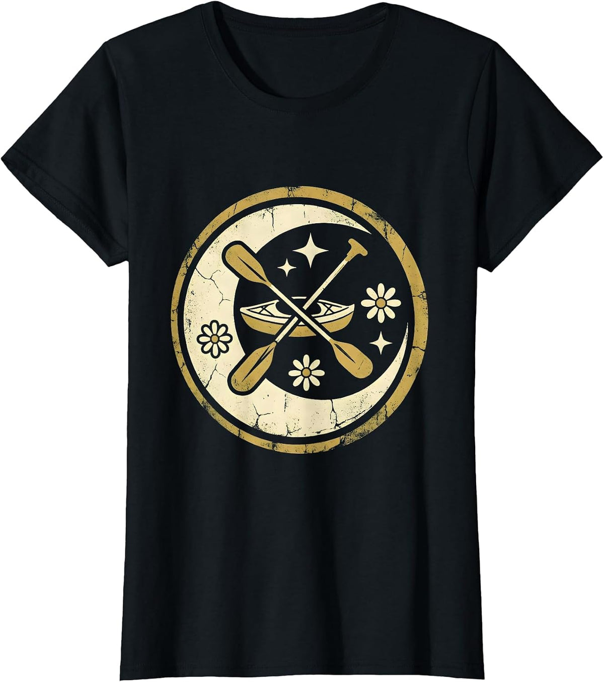 Women's Retired Kayaker Misty Water Illustration T-Shirt - Black