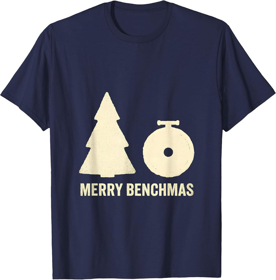 Merry Benchmas Funny Christmas Gym Workout Weightlifting T-Shirt - Navy Blue