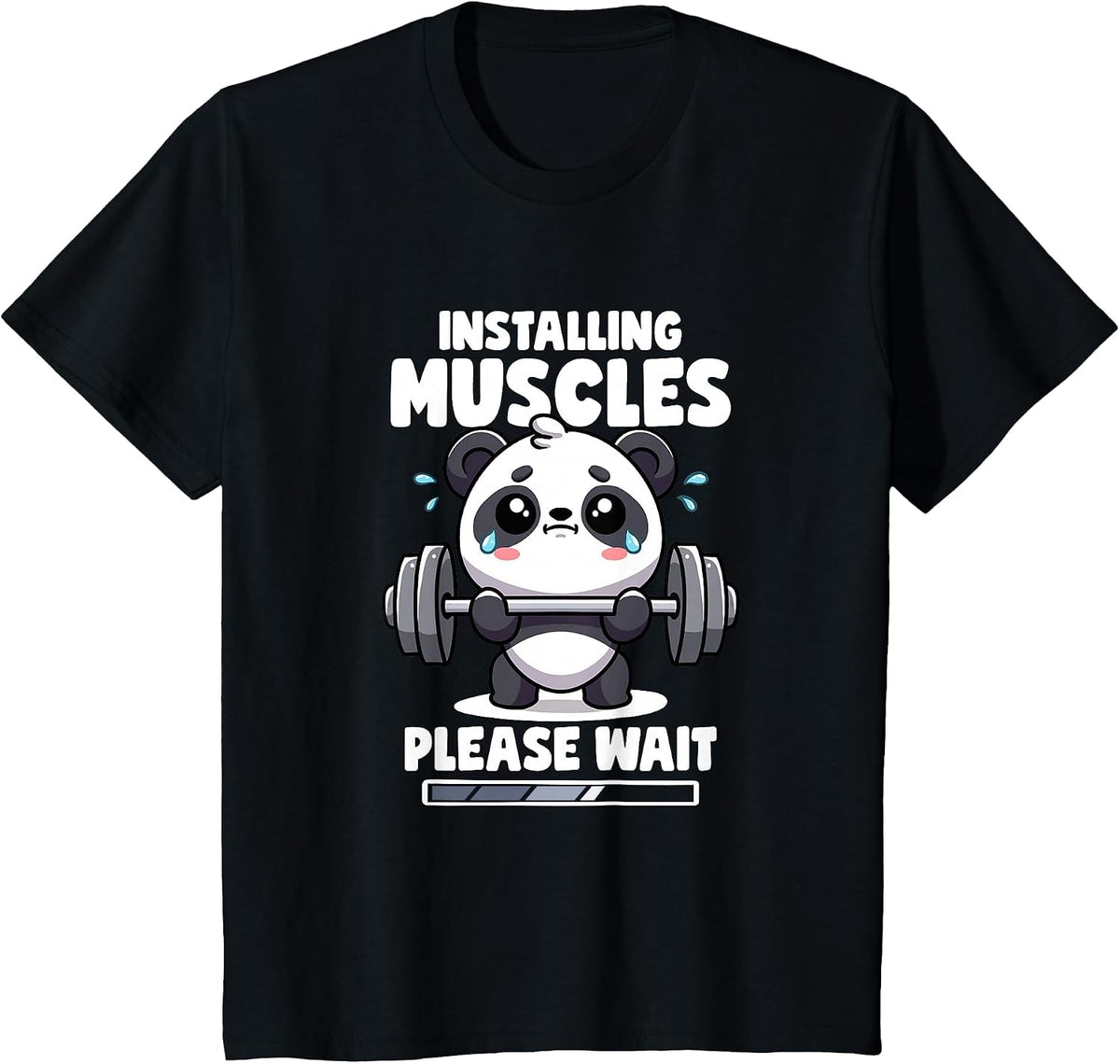 Installing Muscles Please Wait Panda Lifting Gym Quote Panda T-Shirt - Black