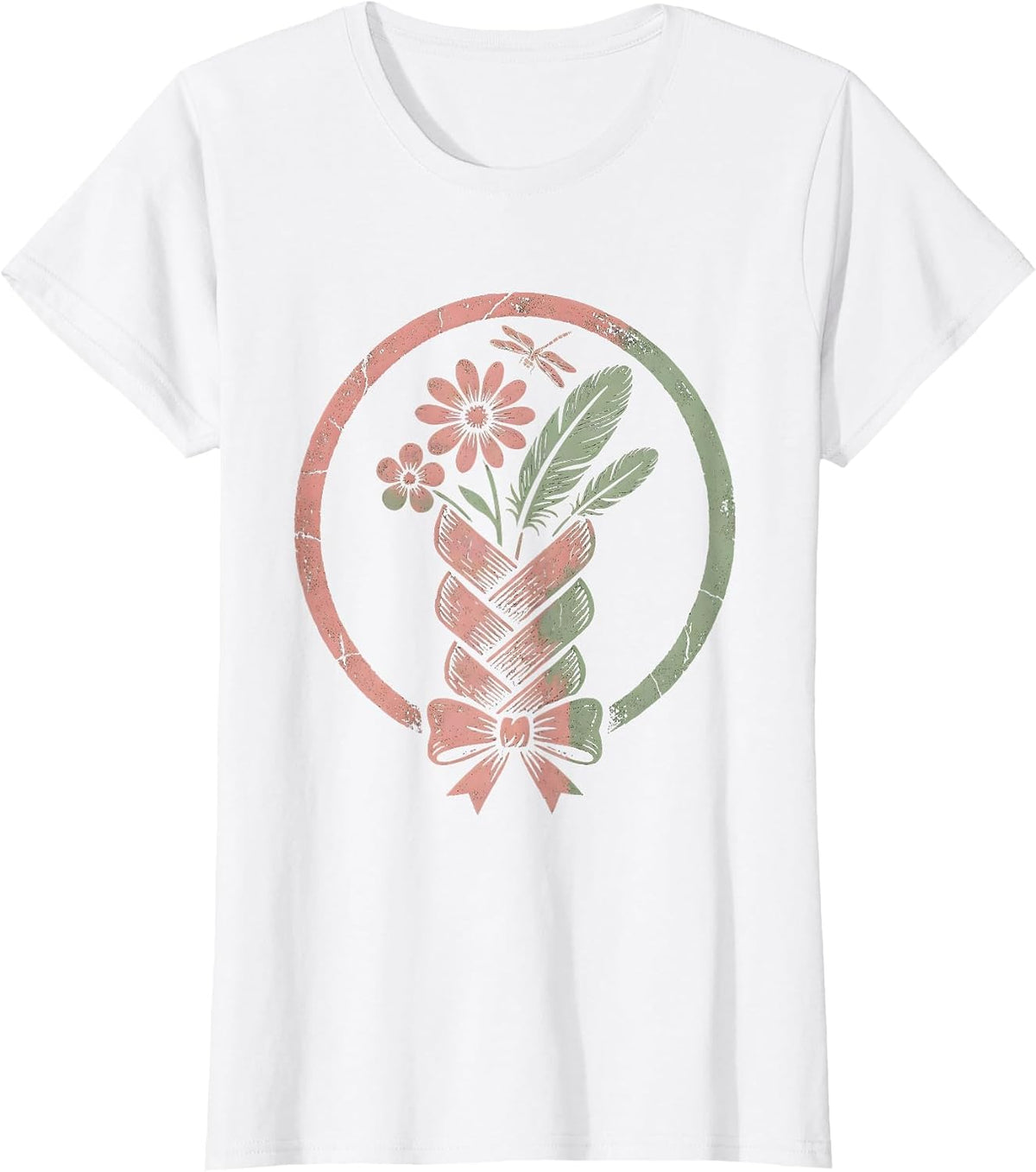 Women's Wildflower Braid Western Boho Hair Art T-Shirt - White