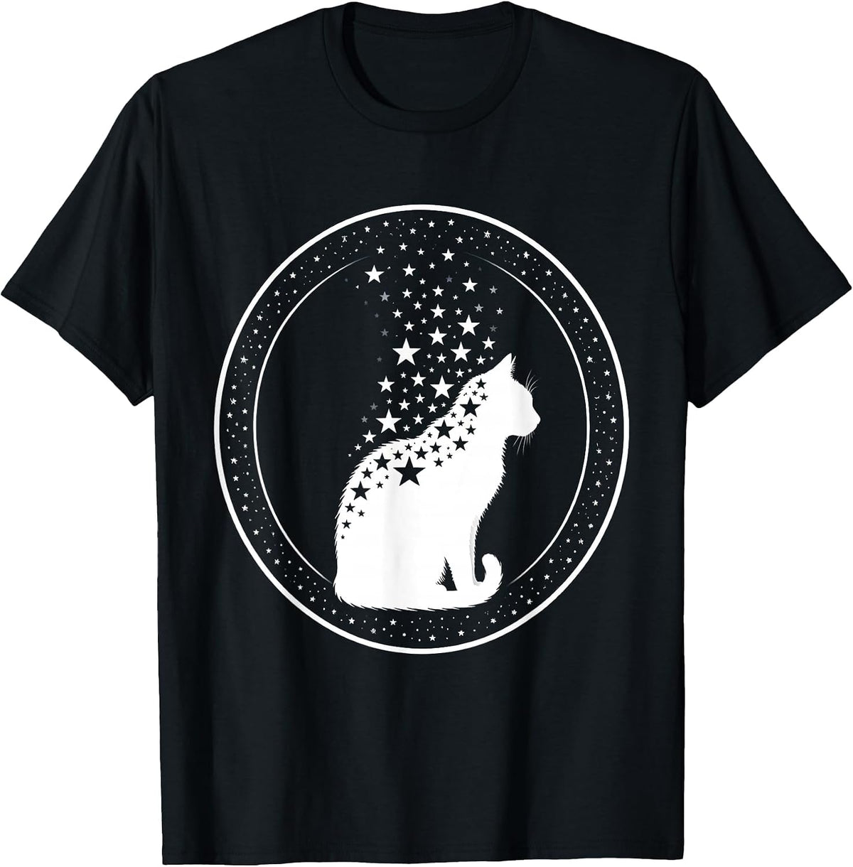 Men's Cat Dissolving Into Stars Constellation Art T-Shirt - Black