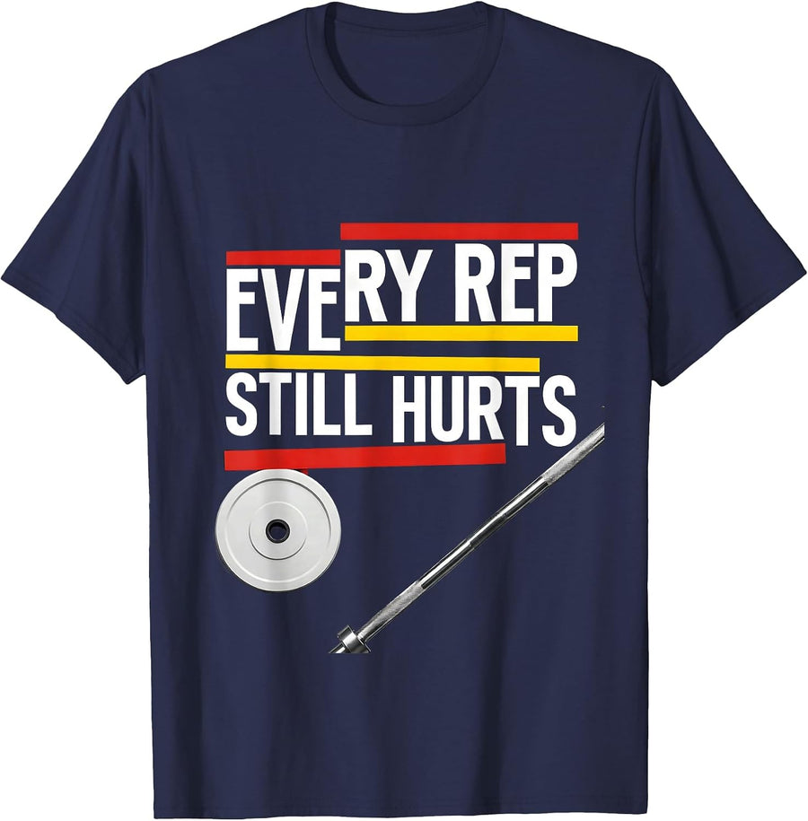 Every Rep Still Hurts Bauhaus Modernist Gym Humor T-Shirt - Navy Blue