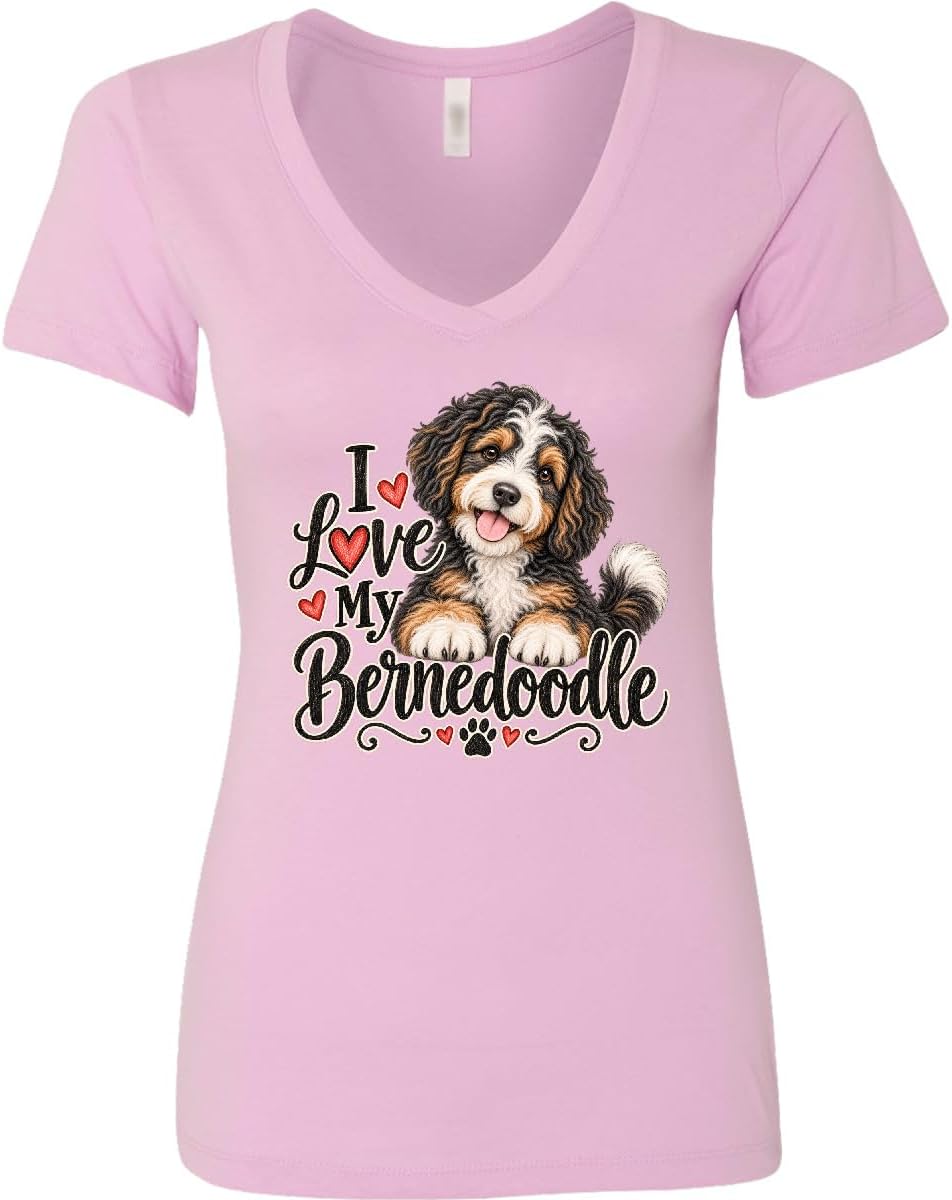 inktastic I Love My Bernedoodle Women's V-Neck T-Shirt - Pink