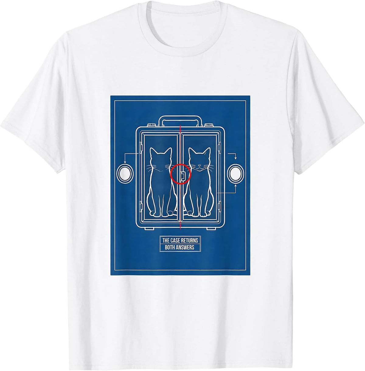 Men's The Case Returns Both Answers Funny Physics Nerd Cat Lover T-Shirt - White