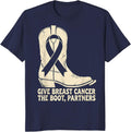 Give Breast Cancer The Boot Partners Boho Western Cowgirl T-Shirt - Navy Blue