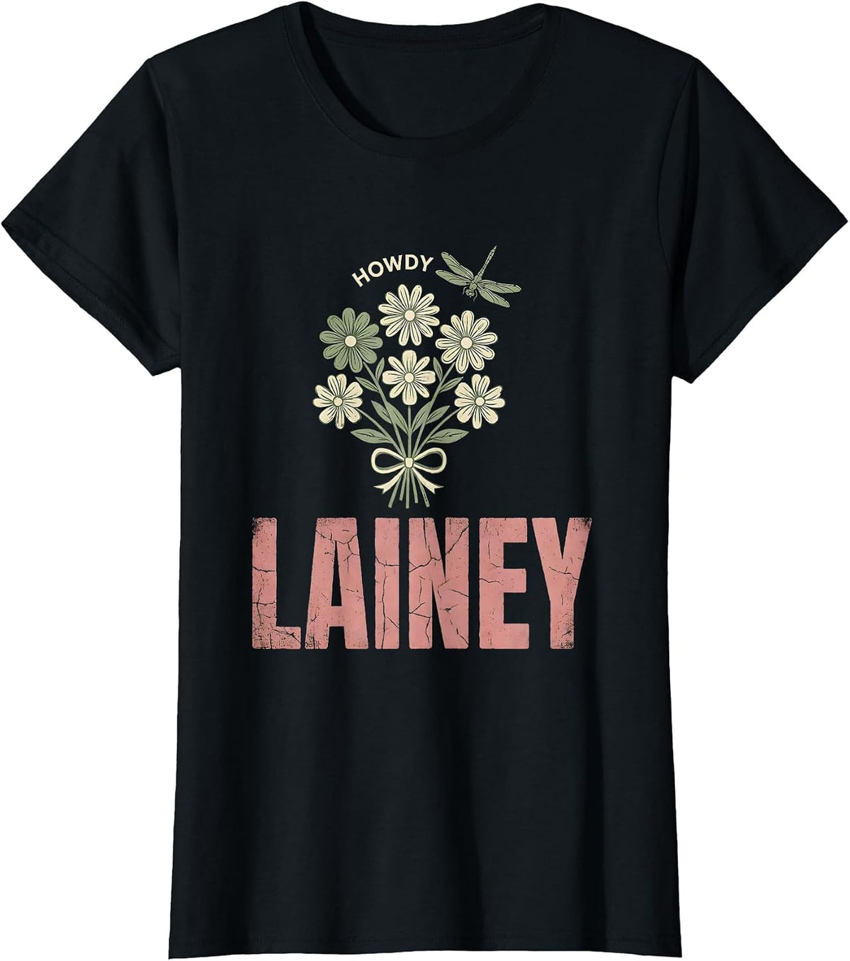 Howdy Lainey Floral Boho Cowgirl Name Western Gift T-Shirt - Black