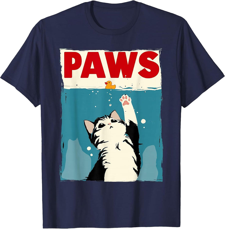 Paws Cat Novelty Graphic Men Kids Women Funny Cat T-Shirt - Navy Blue