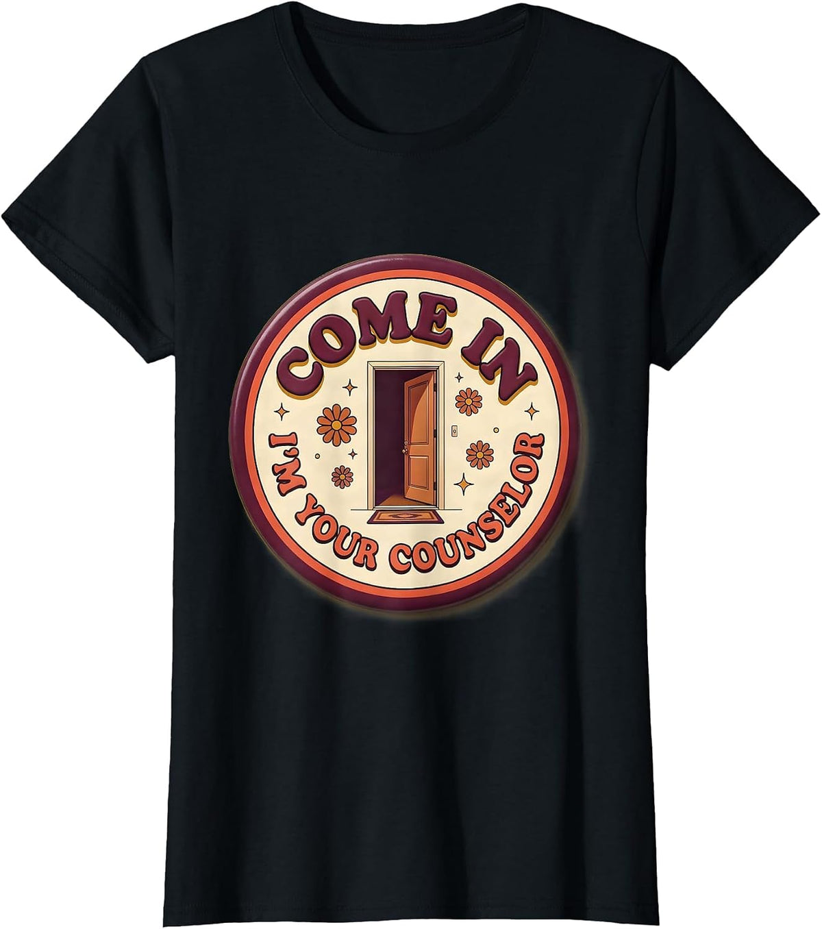Women's Come In, I'm Your Counselor Groovy Retro School Counselor T-Shirt - Black