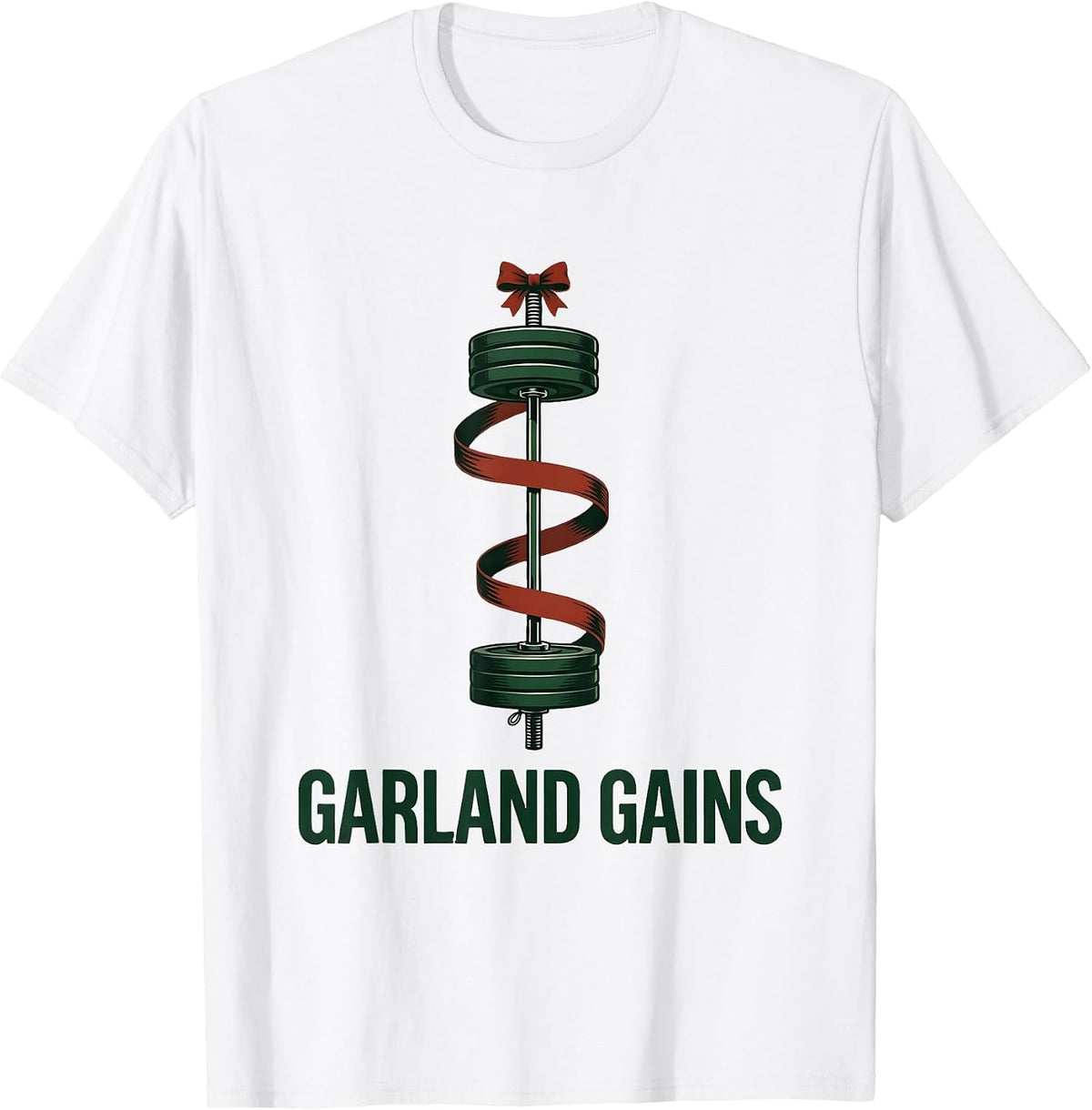 Men's Garland Gains Funny Christmas Gym Weightlifting Workout T-Shirt - White