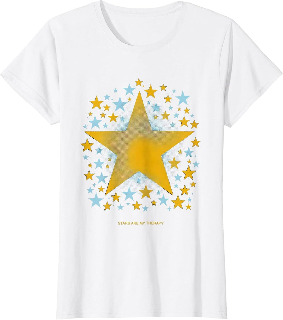 Women's Stars Are My Therapy Celestial Design T-Shirt - White