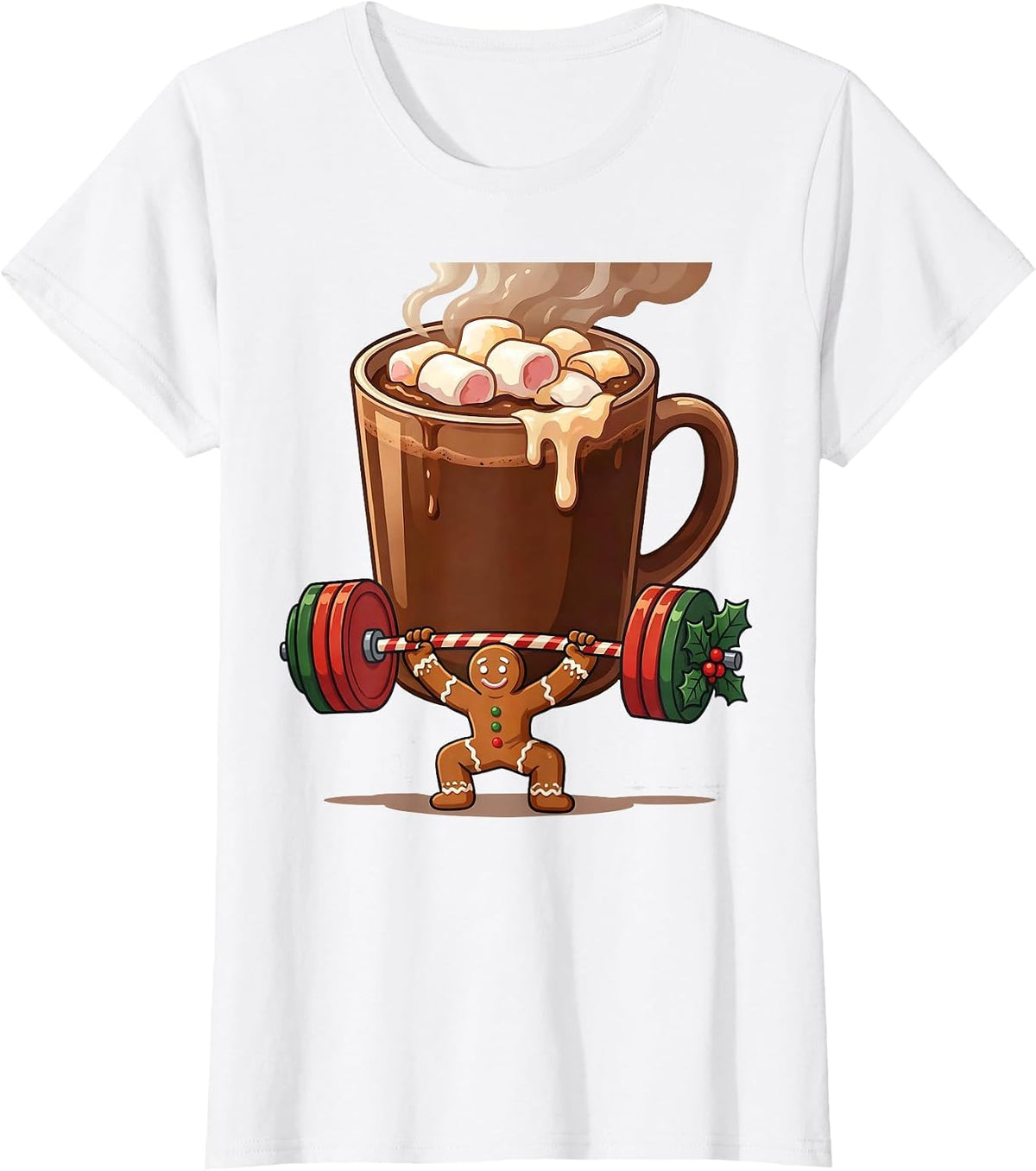 Women's Gingerbread Lifter Gym Humor Christmas Weightlifting Gift T-Shirt - White