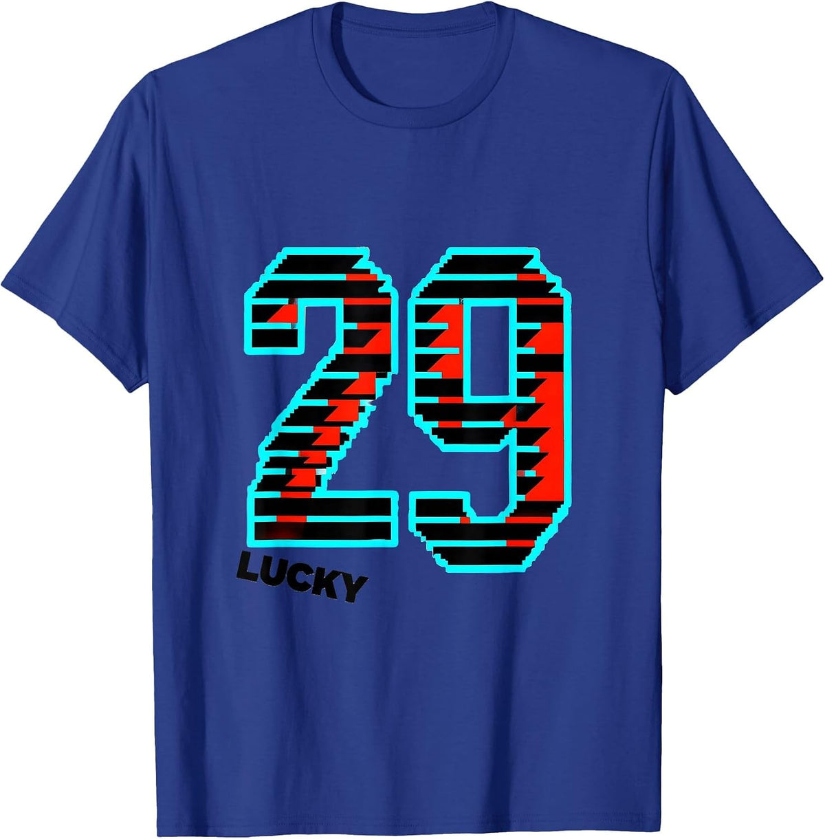 Lucky 29 New Wave Typography Jersey Digit Novelty T-Shirt - Royal Blue