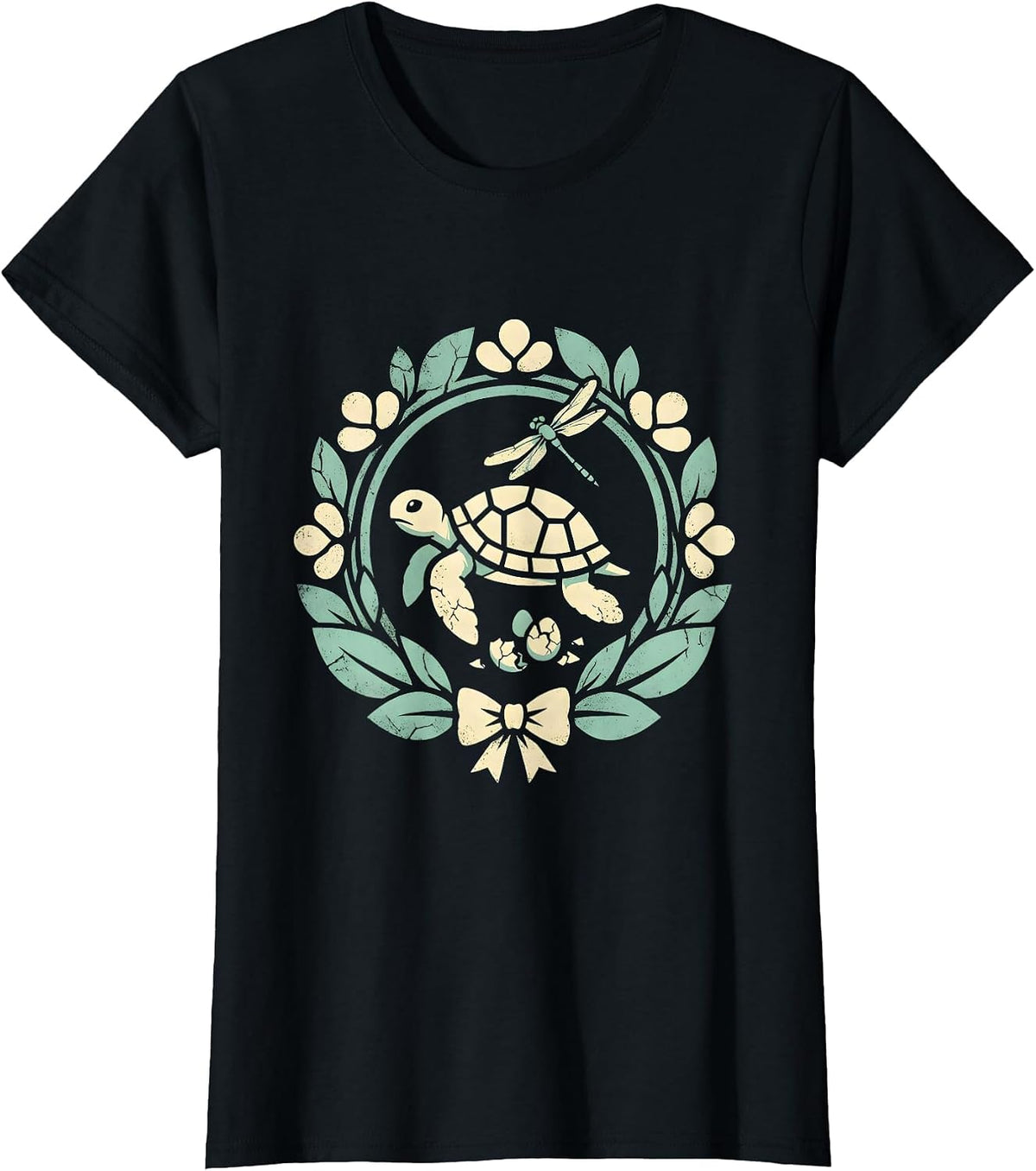 Women's Baby Sea Turtle Hatching Moonlit Beach Hawaiian T-Shirt - Black