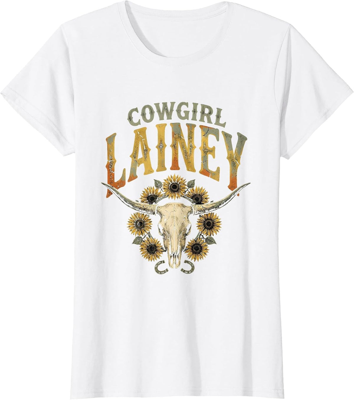 Women's Cowgirl Lainey Boho Folk Floral Western Cowgirl Personalized T-Shirt - White