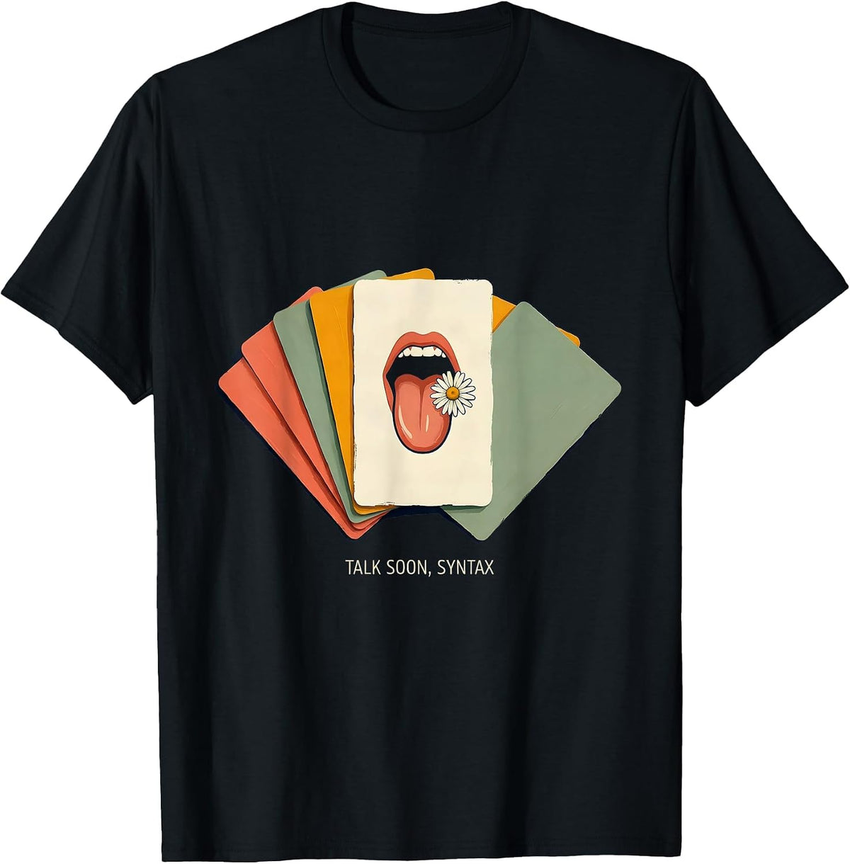Men's Talk Soon Syntax Retro Floral Speech Language Pathologist T-Shirt - Black
