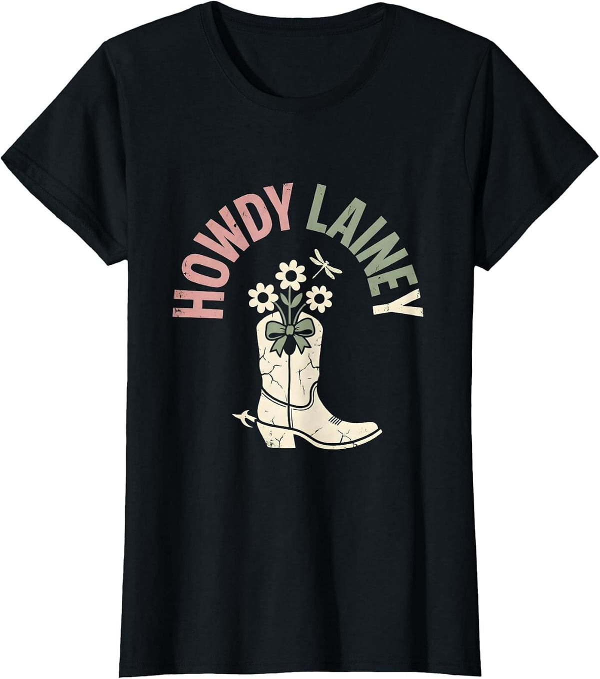 Women's Howdy Lainey Floral Boho Cowgirl Gift for Her T-Shirt - Black