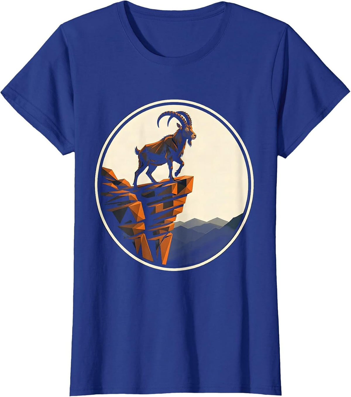 Women's Mountain Goat Sheer Cliff Edge Freedom Design T-Shirt - Royal Blue