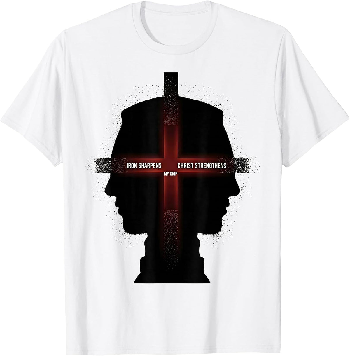 Men's Iron Sharpens, Christ Strengthens My Grip Christian Gym T-Shirt - White