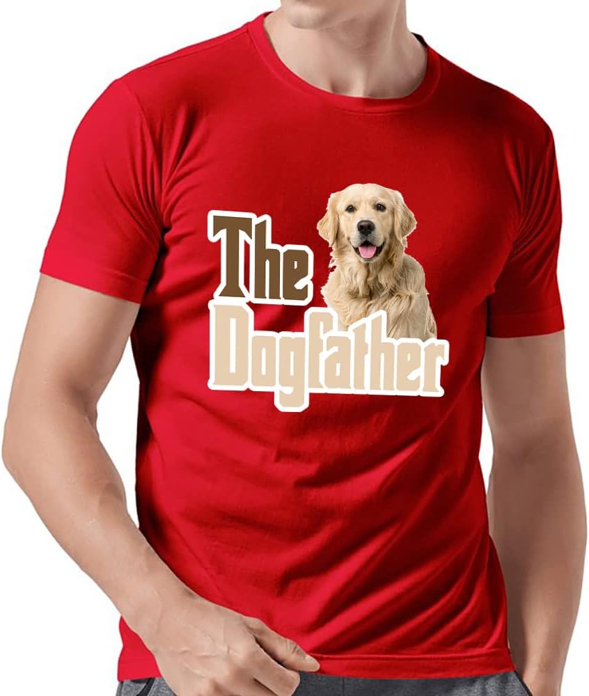 Men's Short Sleeve Dogfather T-Shirt Cotton US Flag Custom Names Golden Retriever Dog - Red \/ Golden Retriever 3