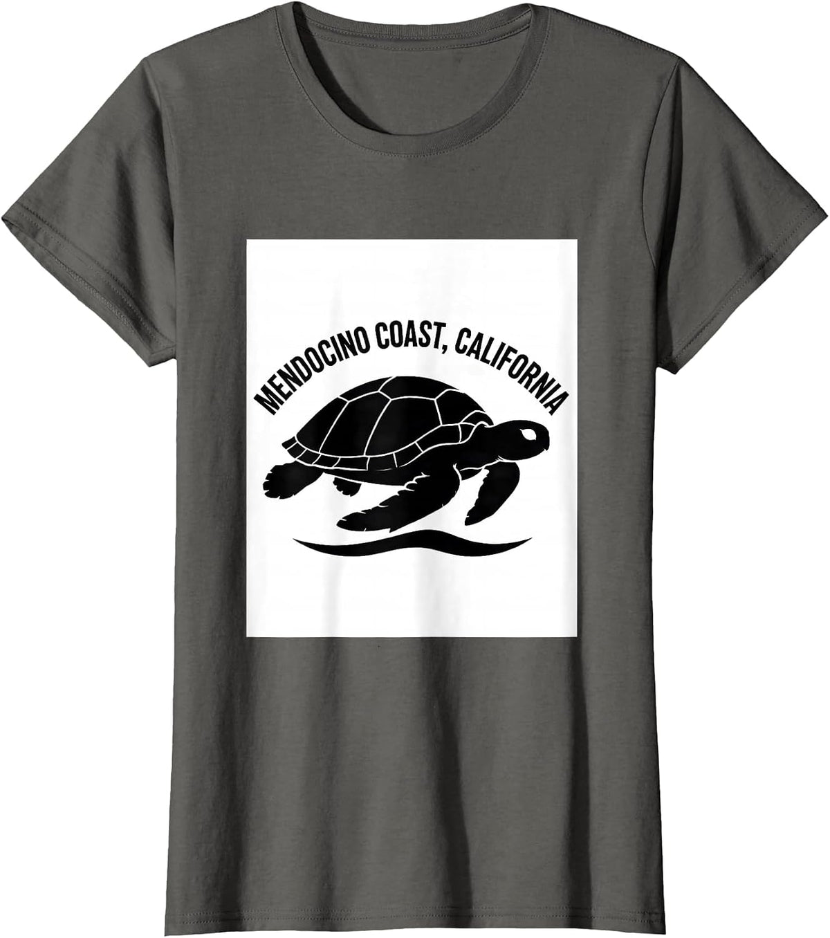 Women's Mendocino Coast California Sea Turtle Silhouette Beach T-Shirt - Asphalt Grey