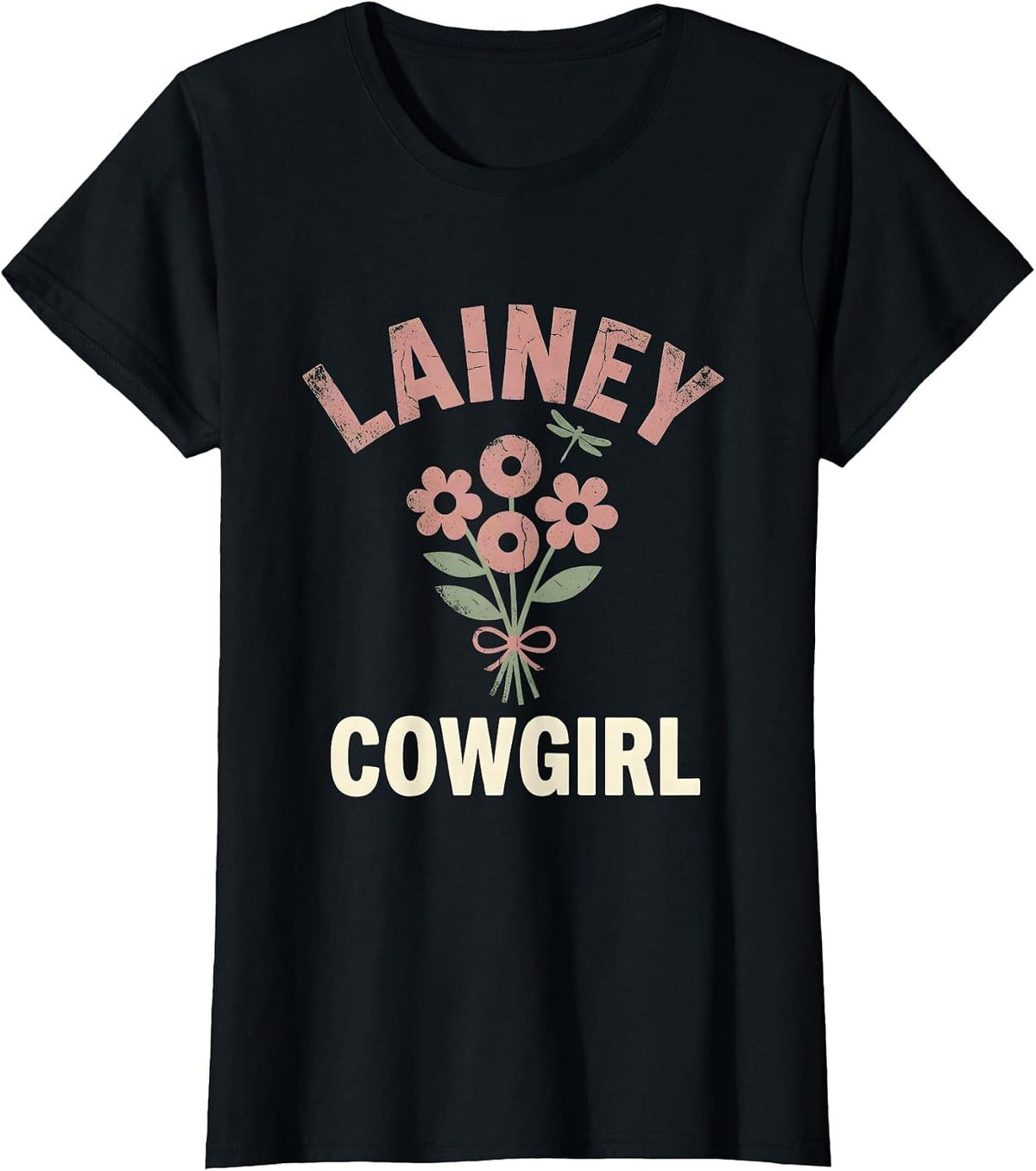 Lainey Cowgirl Floral Boho Western Name Gift for Girls T-Shirt - Black