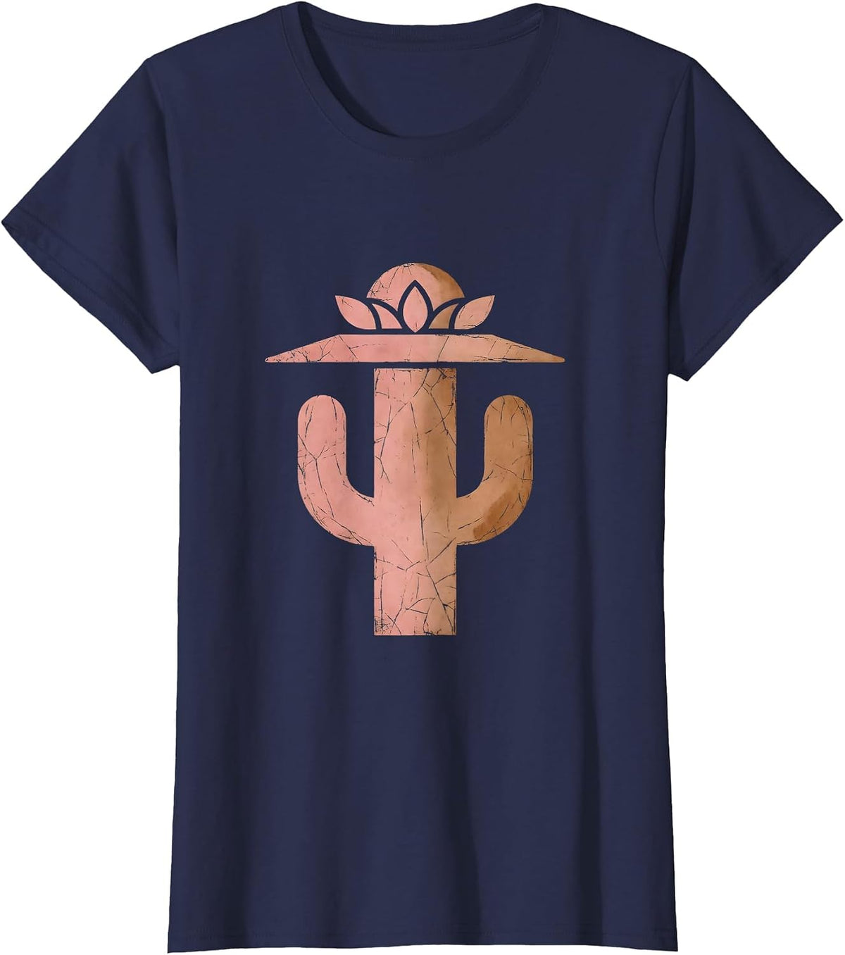 Women's Floral Cowgirl Hat Cactus Western Desert Design T-Shirt - Navy Blue