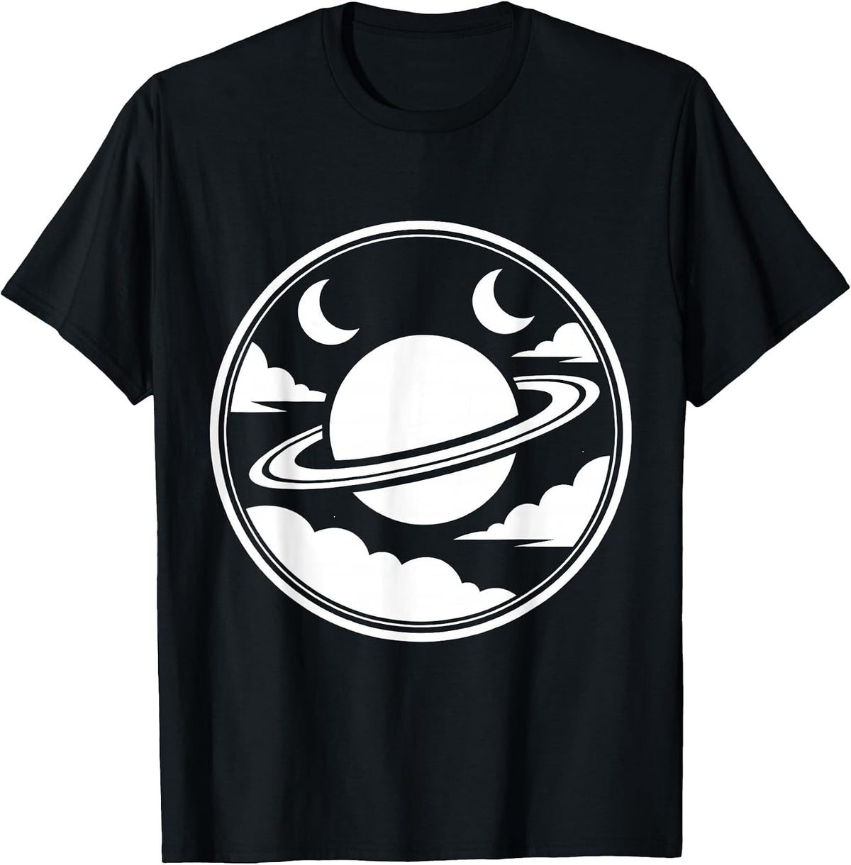 Men's Planet Twin Moons Nebula Space Illustration T-Shirt - Black