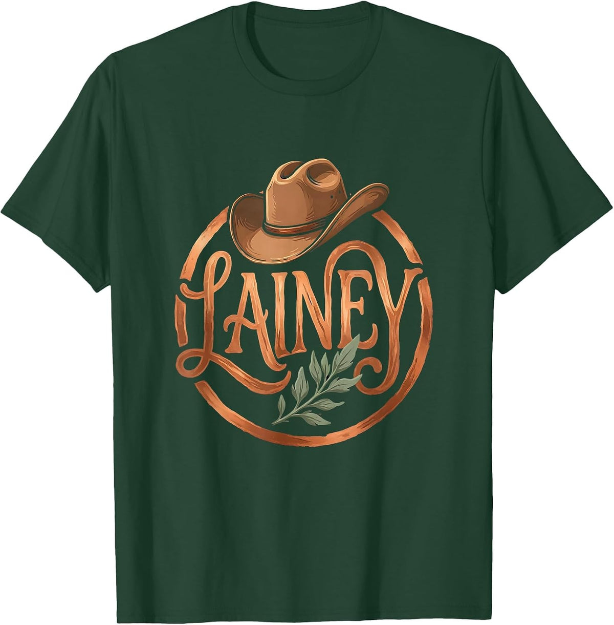 Lainey Boho Typography Personalized Cowgirl Western Name T-Shirt - Dark Green